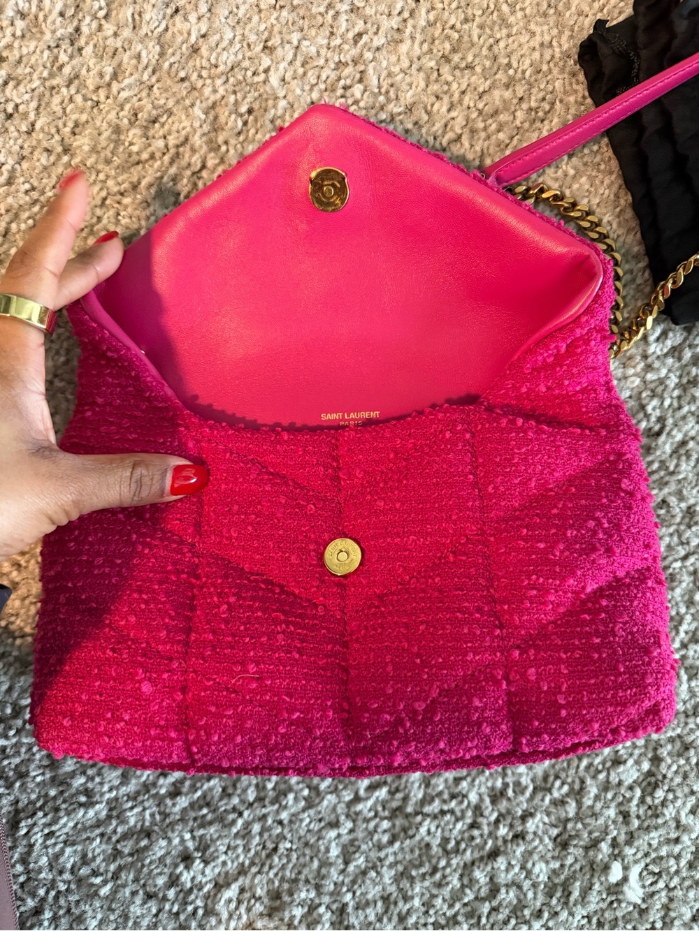 Saint Laurent Hot Pink Quilted Tweed bag with Gold YSL Logo - Picture 4 of 7